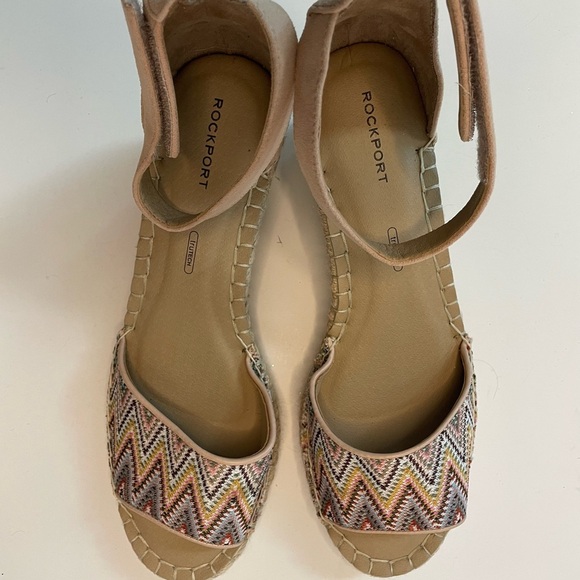 Rockport Marah Ankle Espadrille Chevron Wedge Peep Toe 8M - Picture 4 of 8